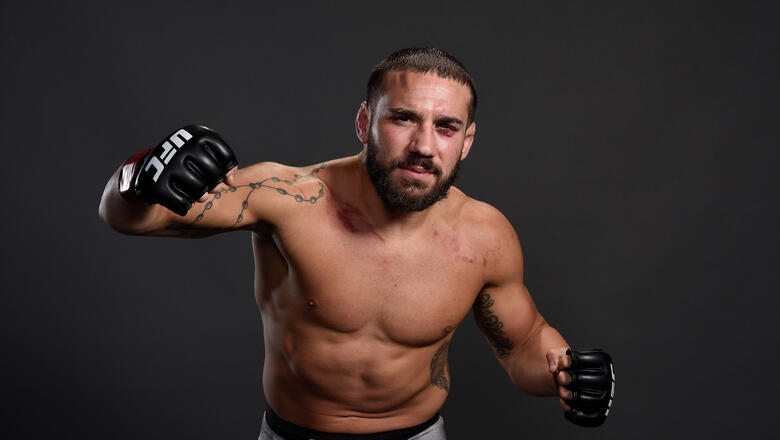 DALLAS, TX - SEPTEMBER 08: Jimmie Rivera poses for a post fight portrait backstage during the UFC 228 event at American Airlines Center on September 8, 2018 in Dallas, Texas. (Photo by Mike Roach/Zuffa LLC/Zuffa LLC via Getty Images)