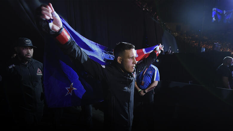 MELBOURNE, AUSTRALIA - FEBRUARY 10: Kai Kara France of New Zealand walks to the Octagon prior to his flyweight bout against Raulian Paiva of Brazil during the UFC 234 at Rod Laver Arena on February 10, 2019 in the Melbourne, Australia. (Photo by Jeff Bottari/Zuffa LLC/Zuffa LLC via Getty Images)