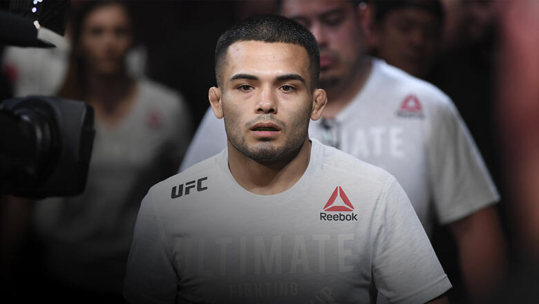 PHILADELPHIA, PA - MARCH 30: Mark De La Rosa walks out towards the Octagon prior to facing Alex Perez in their bantamweight bout during the UFC Fight Night event at Wells Fargo Center on March 30, 2019 in Philadelphia, Pennsylvania. (Photo by Josh Hedges/Zuffa LLC/Zuffa LLC via Getty Images)