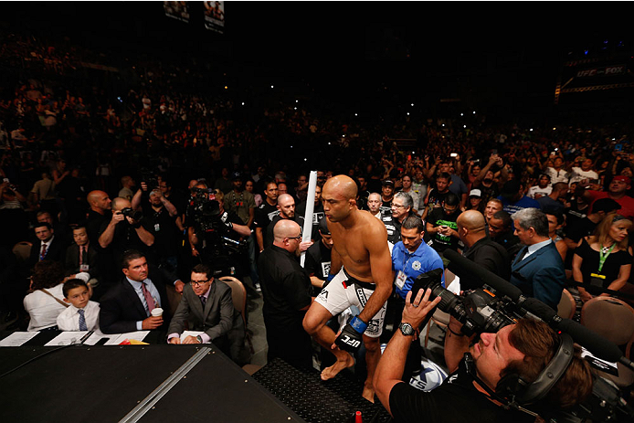 LAS VEGAS, NV - JULY 06: BJ Penn enters the Octagon for his featherweight fight against Frankie Edgar during the Ultimate Fighter Finale inside the Mandalay Bay Events Center on July 6, 2014 in Las Vegas, Nevada. (Photo by Josh Hedges/Zuffa LLC/Zuffa LL