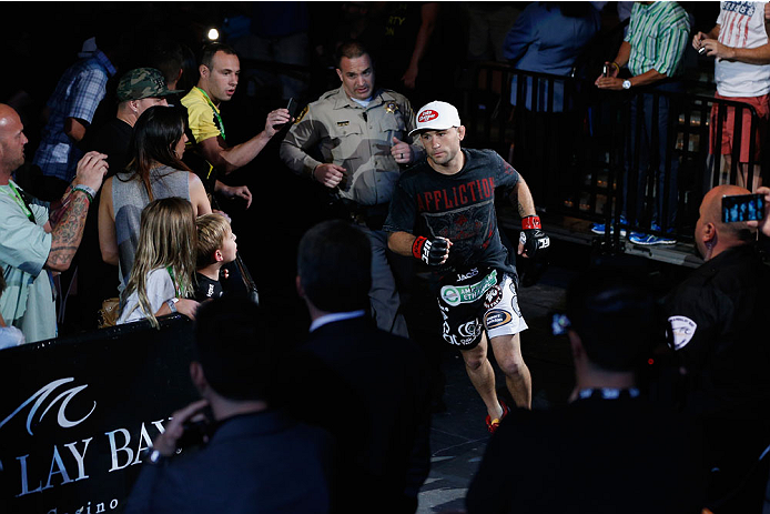 LAS VEGAS, NV - JULY 06: Frankie Edgar enters the arena for his featherweight fight with BJ Penn during the Ultimate Fighter Finale inside the Mandalay Bay Events Center on July 6, 2014 in Las Vegas, Nevada. (Photo by Josh Hedges/Zuffa LLC/Zuffa LLC via