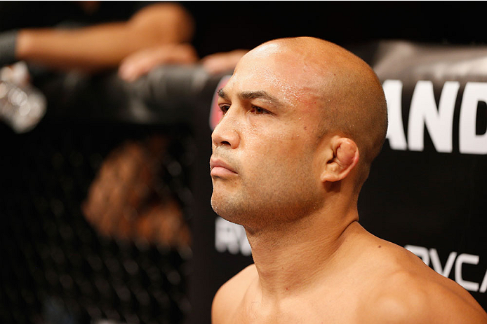 LAS VEGAS, NV - JULY 06: BJ Penn enters the Octagon before his featherweight fight against Frankie Edgar during the Ultimate Fighter Finale inside the Mandalay Bay Events Center on July 6, 2014 in Las Vegas, Nevada. (Photo by Josh Hedges/Zuffa LLC/Zuffa