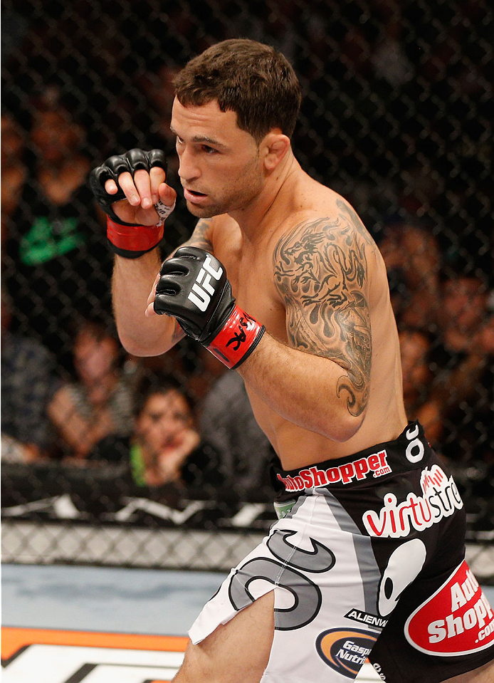 LAS VEGAS, NV - JULY 06: Frankie Edgar squares off with BJ Penn in their featherweight fight during the Ultimate Fighter Finale inside the Mandalay Bay Events Center on July 6, 2014 in Las Vegas, Nevada. (Photo by Josh Hedges/Zuffa LLC/Zuffa LLC via Get