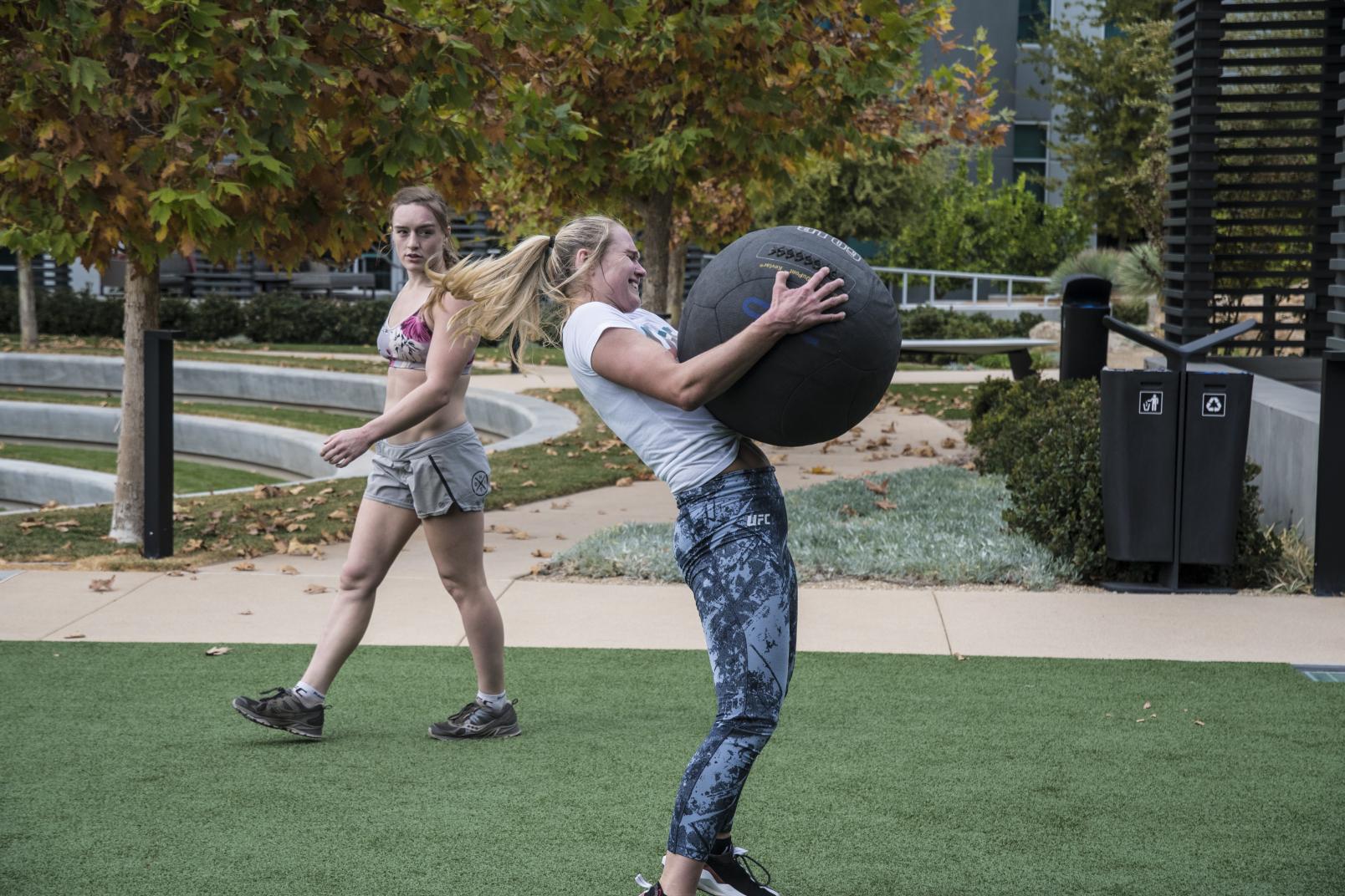 Aspen Ladd and Andrea Lee training at the UFC Performance Institute November 2019