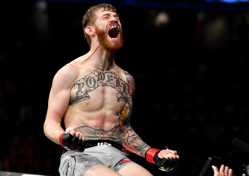 CALGARY, AB - JULY 28: Devin Powell celebrates after his victory over Alvaro Herrera of Mexico in their lightweight bout during the UFC Fight Night event at Scotiabank Saddledome on July 28, 2018 in Calgary, Alberta, Canada. (Photo by Jeff Bottari/Zuffa LLC via Getty Images)