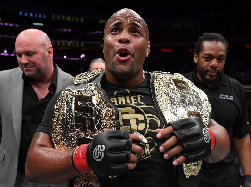 NEW YORK, NY - NOVEMBER 03: Daniel Cormier celebrates after his submission victory over Derrick Lewis in their UFC heavyweight championship bout during the UFC 230 event inside Madison Square Garden on November 3, 2018 in New York, New York. (Photo by Jeff Bottari/Zuffa LLC via Getty Images)