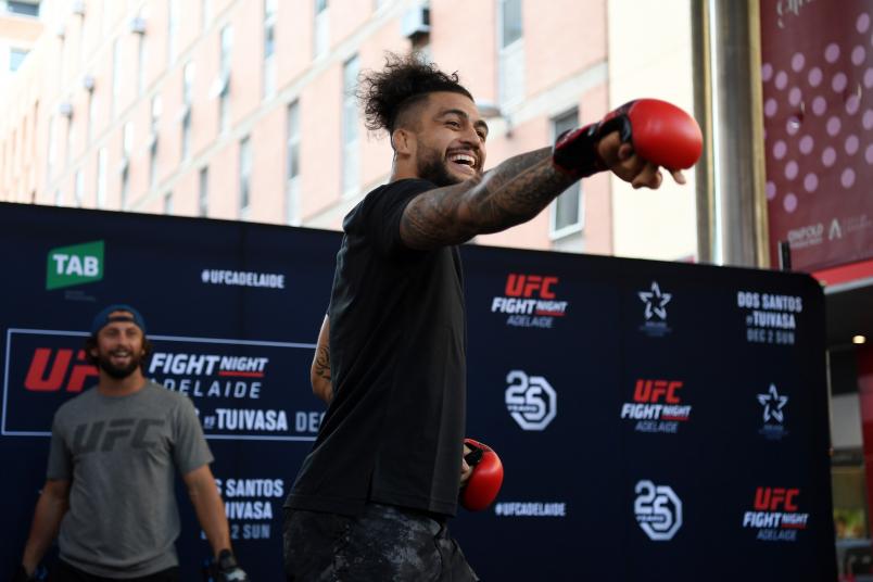 ADELAIDE, AUSTRALIA - NOVEMBER 27: Tyson Pedro of Australia performs an open workout for fans and media during the UFC Fight Night Open Workouts event at Gawler Place Canopy - Rundle Mall on November 28, 2018 in Adelaide, Australia. (Photo by Jeff Bottari/Zuffa LLC/Zuffa LLC via Getty Images)