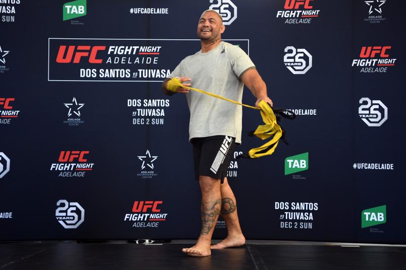 ADELAIDE, AUSTRALIA - NOVEMBER 28: Mark Hunt of New Zealand performs an open workout for fans and media during the UFC Fight Night Open Workouts event at Gawler Place Canopy - Rundle Mall on November 28, 2018 in Adelaide, Australia. (Photo by Jeff Bottari/Zuffa LLC/Zuffa LLC via Getty Images)