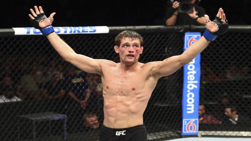 BOISE, ID - JULY 14: Rick Glenn reacts to his fight with Dennis Bermudez in their featherweight fight during the UFC Fight Night event inside CenturyLink Arena on July 14, 2018 in Boise, Idaho. (Photo by Josh Hedges/Zuffa LLC/Zuffa LLC via Getty Images)