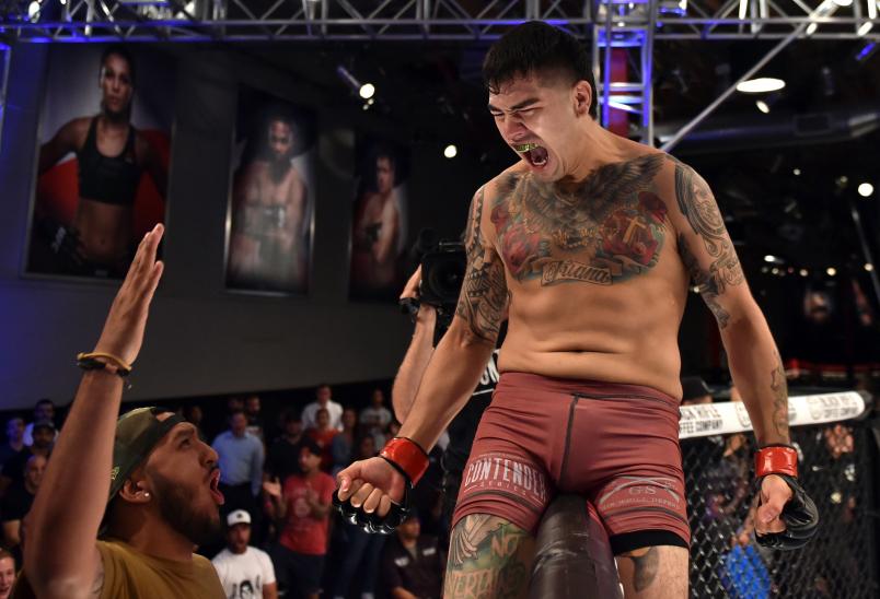 LAS VEGAS, NV - JUNE 19: Anthony Hernandez celebrates after his knockout victory over Jordan Wright in their middleweight bout during Dana White's Tuesday Night Contender Series at the TUF Gym on June 19, 2018 in Las Vegas, Nevada. (Photo by Elliott Howard/DWTNCS LLC)
