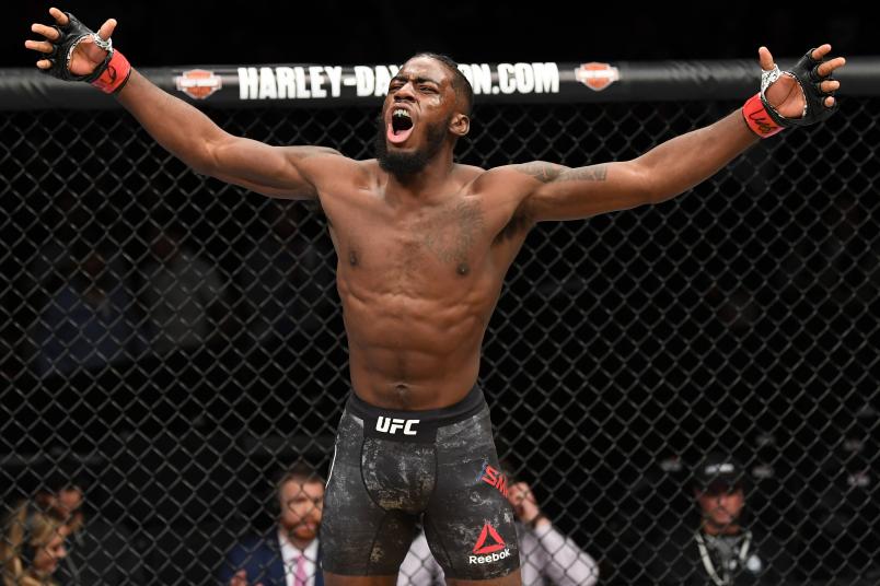 DENVER, CO - NOVEMBER 10: Devonte Smith celebrates after knocking out Julian Erosa in their lightweight bout during the UFC Fight Night event inside Pepsi Center on November 10, 2018 in Denver, Colorado. (Photo by Josh Hedges/Zuffa LLC/Zuffa LLC via Getty Images)