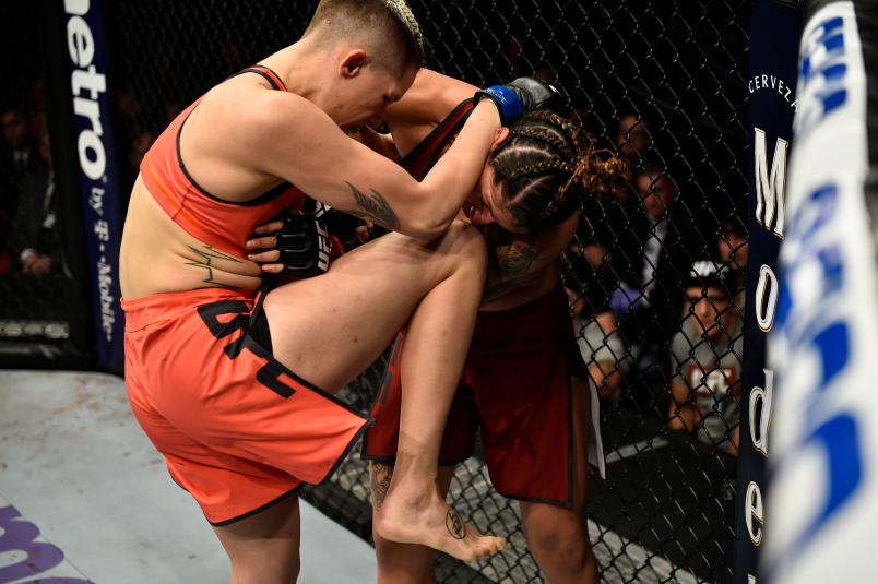 Macy Chiasson knees Pannie Kianzad of Denmark during The Ultimate Fighter Finale event inside The Pearl concert theater at Palms Casino Resort on November 30, 2018 in Las Vegas, Nevada. (Photo by Chris Unger/Zuffa LLC)