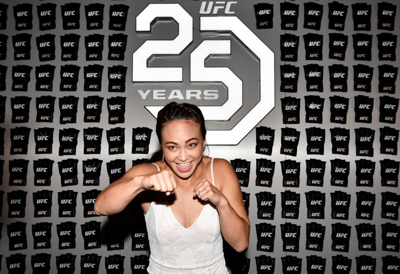 LAS VEGAS, NV - JULY 05: UFC strawweight fighter Michelle Waterson poses for a photo prior to the UFC Hall of Fame Class of 2018 Induction Ceremony inside The Pearl concert theater at Palms Casino Resort on July 5, 2018 in Las Vegas, Nevada. (Photo by Brandon Magnus/Zuffa LLC/Zuffa LLC via Getty Images)