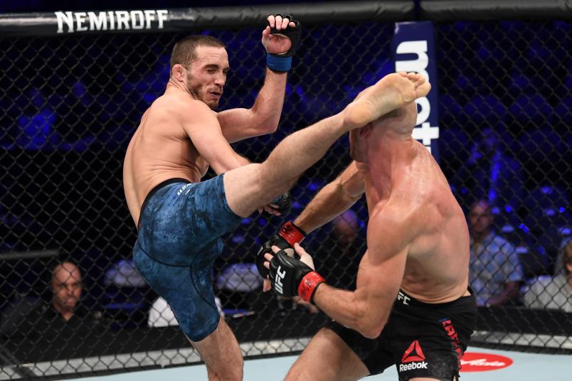 LAS VEGAS, NV - OCTOBER 06: Tony Martin connects with Ryan LaFlare in their welterweight bout during the UFC 229 event inside T-Mobile Arena on October 6, 2018 in Las Vegas, Nevada. (Photo by Josh Hedges/Zuffa LLC/Zuffa LLC)