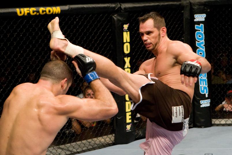 ATLANTA, GA - SEPTEMBER 6: Rich Franklin (pink/brown shorts) def. Matt Hamill (black shorts) - TKO - :39 round 3 during UFC 88 at Philips Arena on September 6, 2008 in Atlanta, Georgia. (Photo by Josh Hedges/Zuffa LLC via Getty Images)