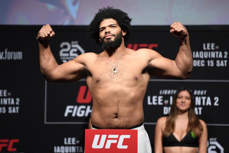 MILWAUKEE, WISCONSIN - DECEMBER 14: Juan Adams poses on the scale during the UFC Fight Night weigh-in at Fiserv Forum on December 14, 2018 in Milwaukee, Wisconsin. (Photo by Jeff Bottari/Zuffa LLC/Zuffa LLC via Getty Images)