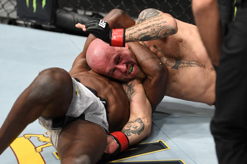 INGLEWOOD, CA - DECEMBER 29: (L-R) Montel Jackson submits Brian Kelleher in their bantamweight bout during the UFC 232 event inside The Forum on December 29, 2018 in Inglewood, California. (Photo by Josh Hedges/Zuffa LLC/Zuffa LLC via Getty Images)