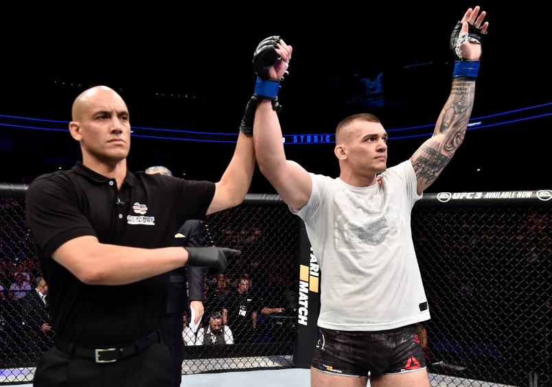 HAMBURG, GERMANY - JULY 22: Darko Stosic of Serbia celebrates after his TKO victory over Jeremy Kimball in their light heavyweight bout during the UFC Fight Night at Barclaycard Arena on July 22, 2018 in Hamburg, Germany. (Photo by Jeff Bottari/Zuffa LLC/Zuffa LLC via Getty Images)