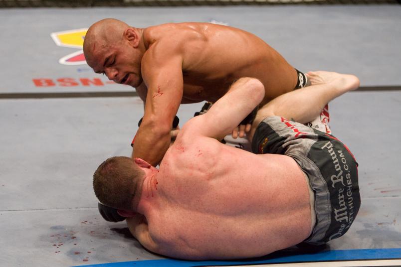 Thiago Alves (white shorts) def. Matt Hughes (grey shorts) - TKO - 1:02 round 2 during the UFC 85 at 02 Arena on June 7,2008 in London,,United Kingdom. (Photo by:Josh Hedges/Zuffa LLC)