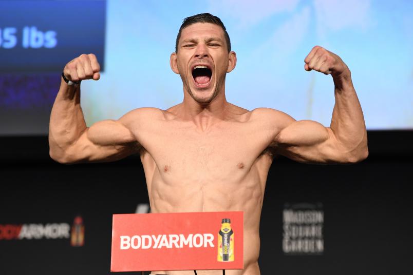 NEW YORK, NEW YORK - NOVEMBER 02: Kurt Holobaugh poses on the scale during the UFC 230 weigh-in inside Hulu Theater at Madison Square Garden on November 2, 2018 in New York, New York. (Photo by Jeff Bottari/Zuffa LLC/Zuffa LLC via Getty Images)