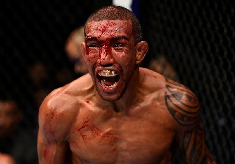 LAS VEGAS, NV - NOVEMBER 30: Raoni Barcelos of Brazil celebrates after his submission victory over Chris Gutierrez during The Ultimate Fighter Finale event inside The Pearl concert theater at Palms Casino Resort on November 30, 2018 in Las Vegas, Nevada. (Photo by Chris Unger/Zuffa LLC/Zuffa LLC via Getty Images)