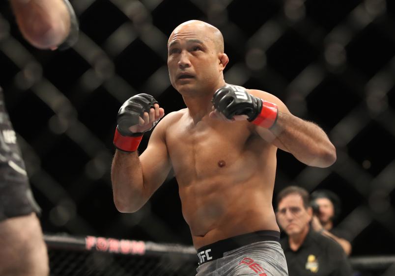 INGLEWOOD, CA - DECEMBER 29: BJ Penn battles Ryan Hall in their lightweight bout during the UFC 232 event inside The Forum on December 29, 2018 in Inglewood, California. (Photo by Christian Petersen/Zuffa LLC/Zuffa LLC via Getty Images)