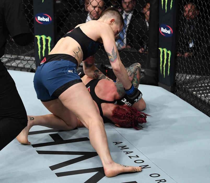 Macy Chiasson finishes Gina Mazany in their women's bantamweight bout during the UFC 235 event at T-Mobile Arena on March 2, 2019 in Las Vegas, Nevada. (Photo by Jeff Bottari/Zuffa LLC)