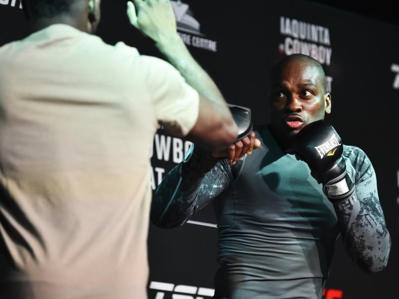 OTTAWA, ON - MAY 01: Derek Brunson performs an open workout for fans and media during the UFC Fight Night Open Workouts event at Barrymores Music Hall on May 1, 2019 in Ottawa, Ontario, Canada. (Photo by Minas Panagiotakis/Zuffa LLC/Zuffa LLC via Getty Images)