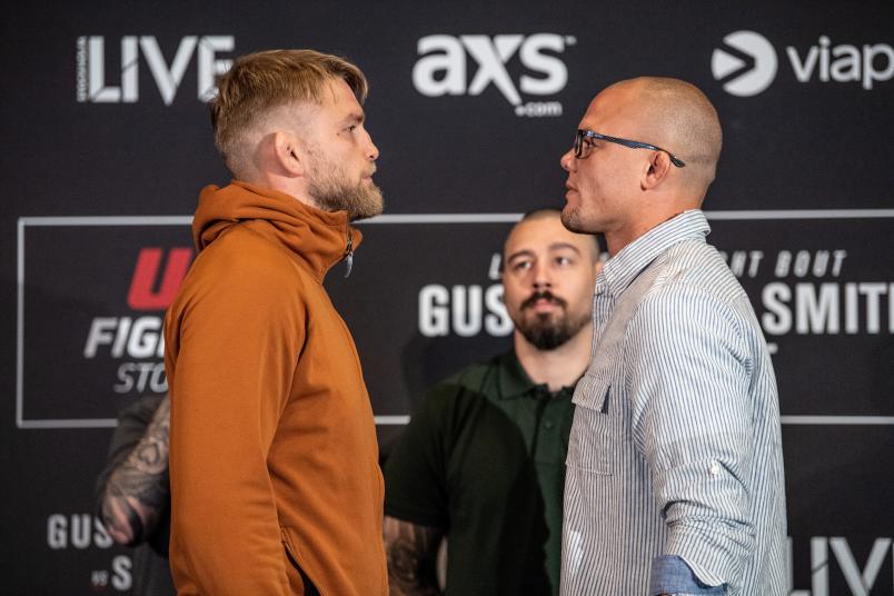 STOCKHOLM, SWEDEN - MAY 30: (L-R) Alexander Gustafsson of Sweden and Anthony Smith pose for the media during the UFC Fight Night Ultimate Media Day at Ericsson Globe Arena on May 30, 2019 in Stockholm, Sweden. (Photo by Jeff Bottari/Zuffa LLC/Zuffa LLC via Getty Images)