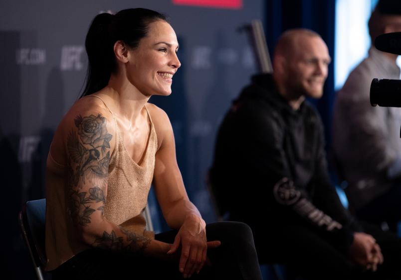 STOCKHOLM, SWEDEN - MAY 30: Lina Lansberg of Sweden interacts with the media during the UFC Fight Night Ultimate Media Day at Ericsson Globe Arena on May 30, 2019 in Stockholm, Sweden. (Photo by Jeff Bottari/Zuffa LLC/Zuffa LLC via Getty Images)