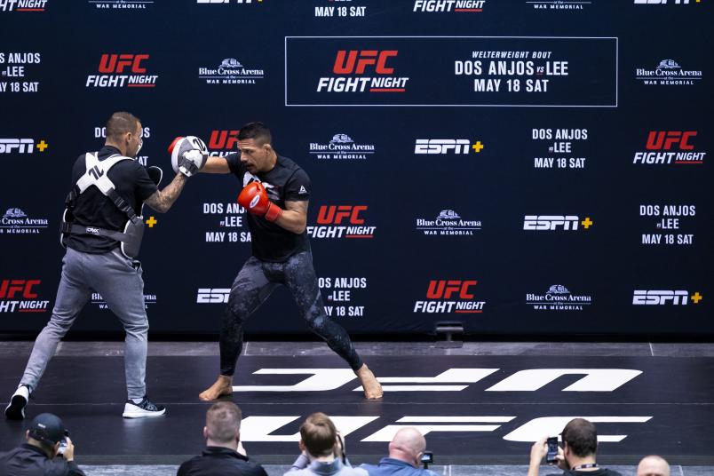 ROCHESTER, NY - MAY 15: Rafael Dos Anjos participates in the UFC Fight Night Dos Anjos v Lee: Open Workouts at Blue Cross Arena on May 15, 2019 in Rochester, New York. (Photo by Brett Carlsen/Zuffa LLC/Zuffa LLC via Getty Images)
