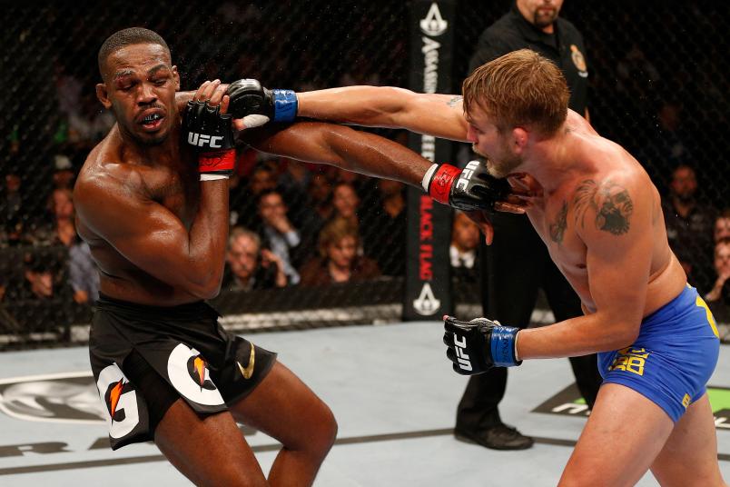 TORONTO, CANADA - SEPTEMBER 21: (R-L) Alexander 'The Mauler' Gustafsson punches Jon 'Bones' Jones in their UFC light heavyweight championship bout at the Air Canada Center on September 21, 2013 in Toronto, Ontario, Canada. (Photo by Josh Hedges/Zuffa LLC/Zuffa LLC via Getty Images)