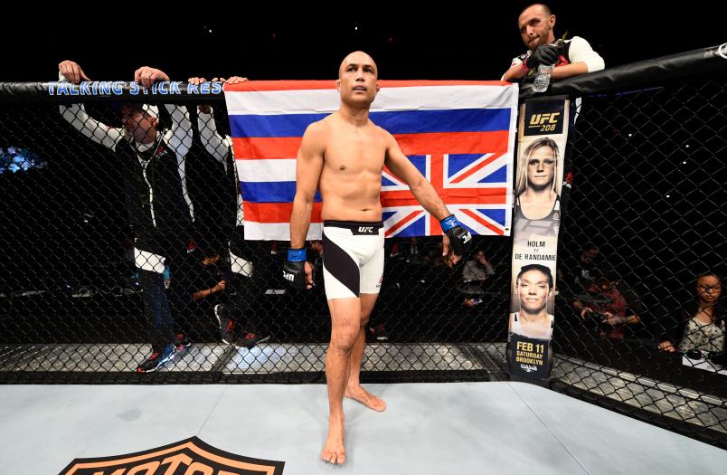 PHOENIX, AZ - JANUARY 15: BJ Penn enters the Octagon before facing Yair Rodriguez of Mexico in their featherweight bout during the UFC Fight Night event inside Talking Stick Resort Arena on January 15, 2017 in Phoenix, Arizona. (Photo by Jeff Bottari/Zuffa LLC/Zuffa LLC via Getty Images)