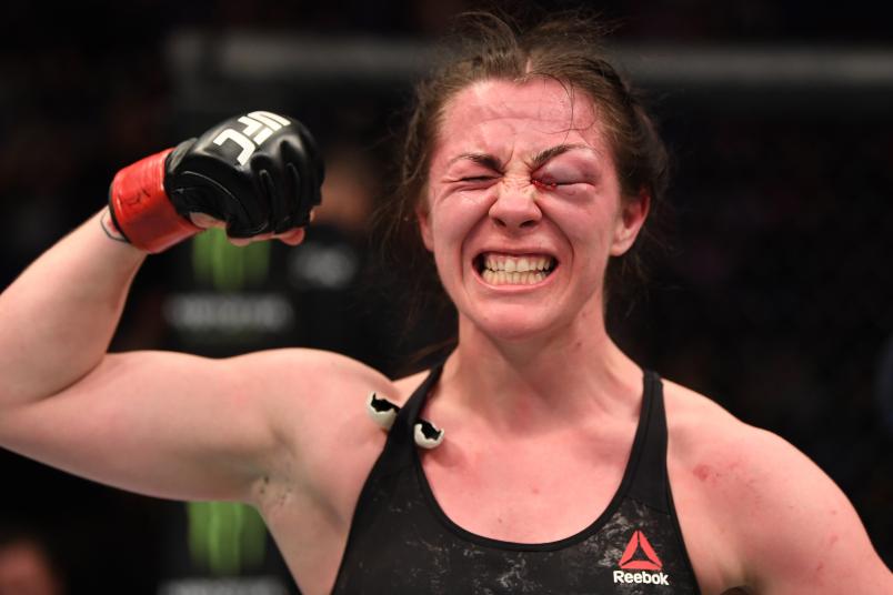 LONDON, ENGLAND - MARCH 16: Molly McCann of England reacts after the conclusion of her women's flyweight bout against Priscila Cachoeira during the UFC Fight Night event at The O2 Arena on March 16, 2019 in London, England. (Photo by Jeff Bottari/Zuffa LLC/Zuffa LLC via Getty Images)