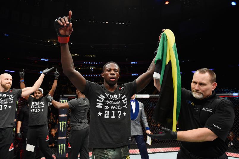 NEW YORK, NY - NOVEMBER 04: Randy Brown of Jamaica celebrates after defeating Mickey Gall in their welterweight bout during the UFC 217 event at Madison Square Garden on November 4, 2017 in New York City. (Photo by Josh Hedges/Zuffa LLC/Zuffa LLC via Getty Images)