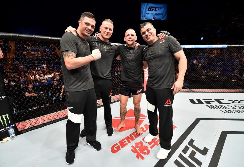 PERTH, AUSTRALIA - FEBRUARY 11: Ross Pearson of England celebrates his victory over Mizuto Hirota of Japan in their lightweight bout during the UFC 221 event at Perth Arena on February 11, 2018 in Perth, Australia. (Photo by Jeff Bottari/Zuffa LLC/Zuffa LLC via Getty Images)