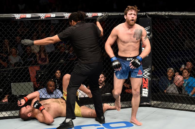 Gerald Meerschaert reacts after his TKO victory over Eric Spicely in their middleweight bout during the TUF Finale event inside Park Theater on December 01, 2017 in Las Vegas, Nevada. (Photo by Jeff Bottari/Zuffa LLC)