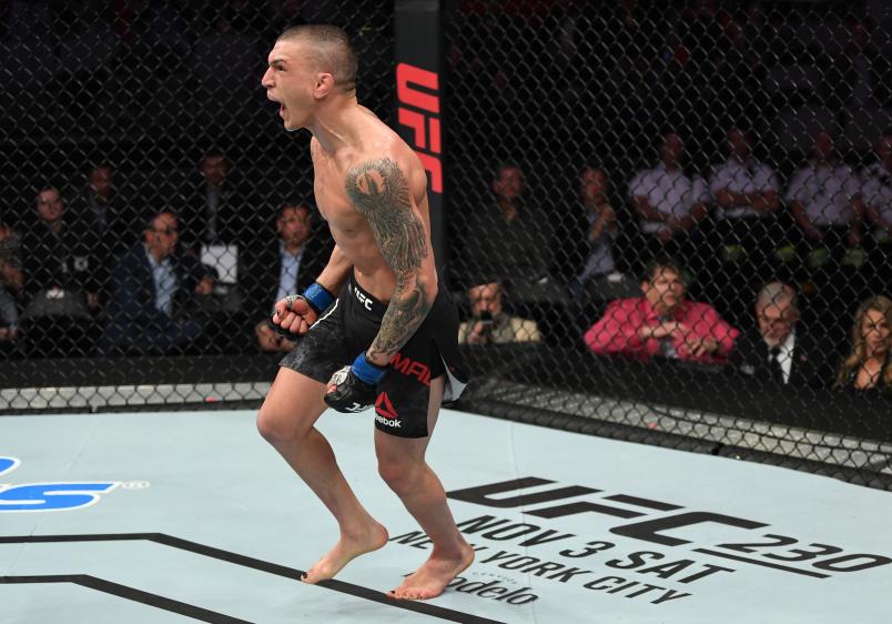 MONCTON, NB - OCTOBER 27: Don Madge of South Africa celebrates after his knockout victory over Te Edwards in their lightweight bout during the UFC Fight Night event inside Avenir Centre on October 27, 2018 in Moncton, New Brunswick, Canada. (Photo by Jeff Bottari/Zuffa LLC)