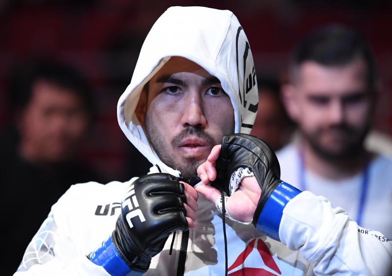 Louis Smolka prepares to fight Su Mudaerji in their bantamweight bout during the UFC Fight Night event inside Cadillac Arena on November 24, 2018 in Beijing, China. (Photo by Jeff Bottari/Zuffa LLC via Getty Images)