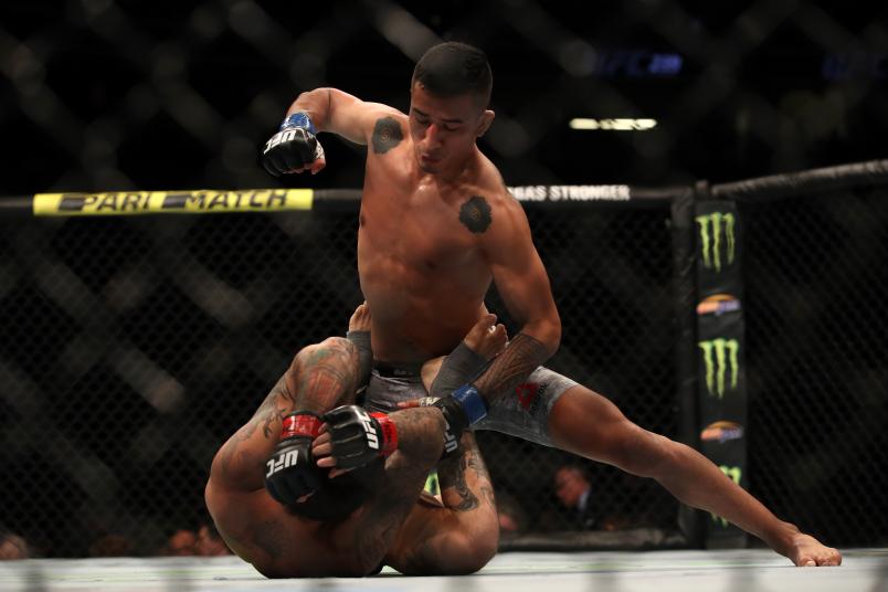 LAS VEGAS, NV - JULY 06: Nohelin Hernandez punches Marlon Vera of Ecuador in their bantamweight fight during the UFC 239 event at T-Mobile Arena on July 6, 2019 in Las Vegas, Nevada. (Photo by Christian Petersen/Zuffa LLC/Zuffa LLC)