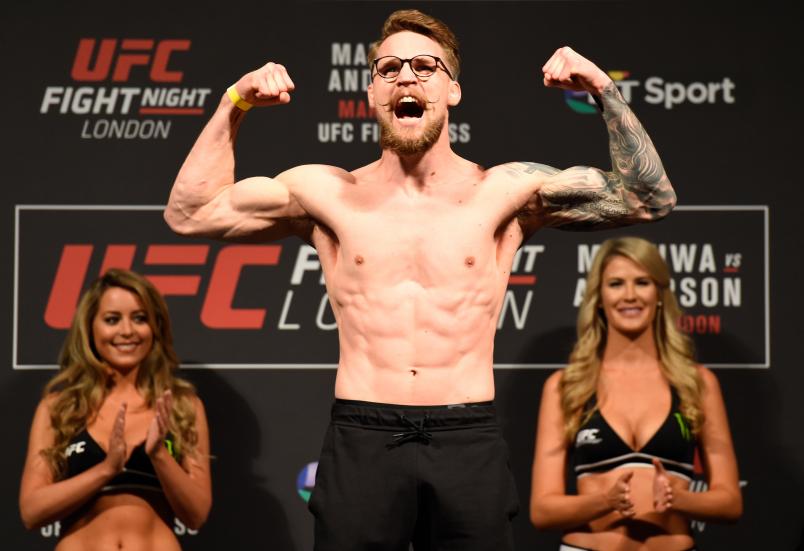 LONDON, ENGLAND - MARCH 17: Teemu Packalen of Finland poses on the scale during the UFC Fight Night weigh-in at The O2 arena on March 17, 2017 in London, England. (Photo by Josh Hedges/Zuffa LLC)