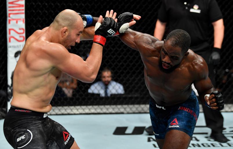 HAMBURG, GERMANY - JULY 22: (R-L) Corey Anderson punches Glover Teixeira of Brazil in their light heavyweight bout during the UFC Fight Night at Barclaycard Arena on July 22, 2018 in Hamburg, Germany. (Photo by Jeff Bottari/Zuffa LLC/Zuffa LLC via Getty Images)