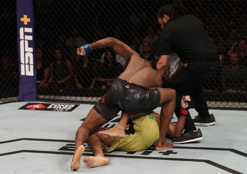 RIO DE JANEIRO, BRAZIL - MAY 11: (L-R) Ryan Spann knocks out Antonio Rogerio Nogueira of Brazil in their light heavyweight bout during the UFC 237 event at Jeunesse Arena on May 11, 2019 in Rio De Janeiro, Brazil. (Photo by Buda Mendes/Zuffa LLC/Zuffa LLC via Getty Images)