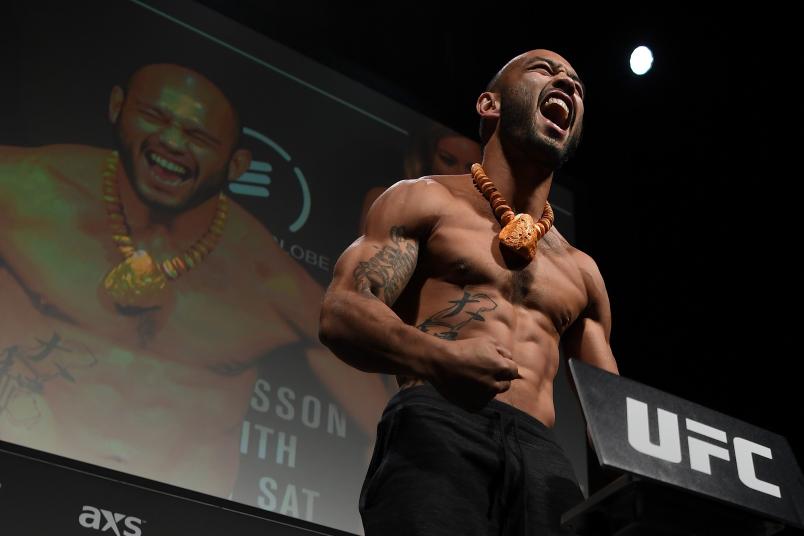 STOCKHOLM, SWEDEN - MAY 31: Frank Camacho poses on the scale during the UFC Fight Night weigh-in at Ericsson Globe on May 31, 2019 in Stockholm, Sweden. (Photo by Mike Roach/Zuffa LLC/Zuffa LLC via Getty Images)
