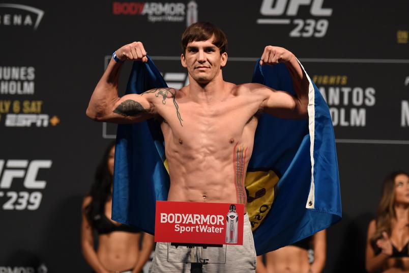 Chance Rencountre poses on the scale during the UFC 235 weigh-in at T-Mobile Arena on July 5, 2019 in Las Vegas, Nevada. (Photo by Josh Hedges/Zuffa LLC via Getty Images)