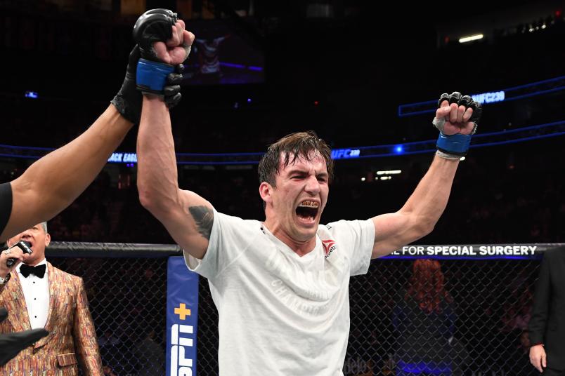 Chance Rencountre celebrates his win against Ismail Naurdiev of Austria in their welterweight fight during the UFC 239 event at T-Mobile Arena on July 6, 2019 in Las Vegas, Nevada. (Photo by Josh Hedges/Zuffa LLC)