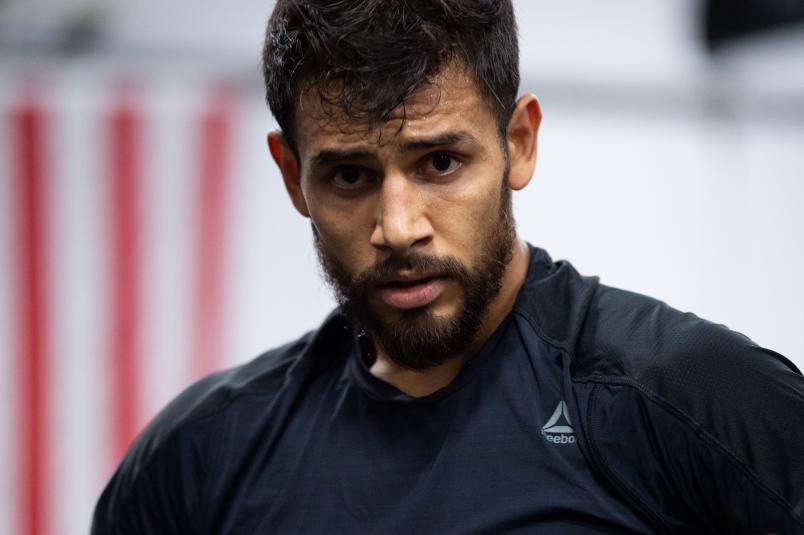 BOSTON, MASSACHUSETTS - OCTOBER 15: Yair Rodriguez of Mexico holds an open training session for fans and media during the UFC Fight Night open workouts at Peter Welch’s Gym on October 15, 2019 in Boston, Massachusetts. (Photo by Chris Unger/Zuffa LLC via Getty Images)