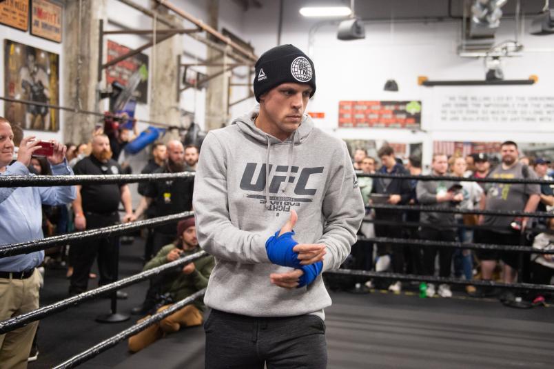 BOSTON, MASSACHUSETTS - OCTOBER 15: Joe Lauzon holds an open training session for fans and media during the UFC Fight Night open workouts at Peter Welch’s Gym on October 15, 2019 in Boston, Massachusetts. (Photo by Chris Unger/Zuffa LLC via Getty Images)