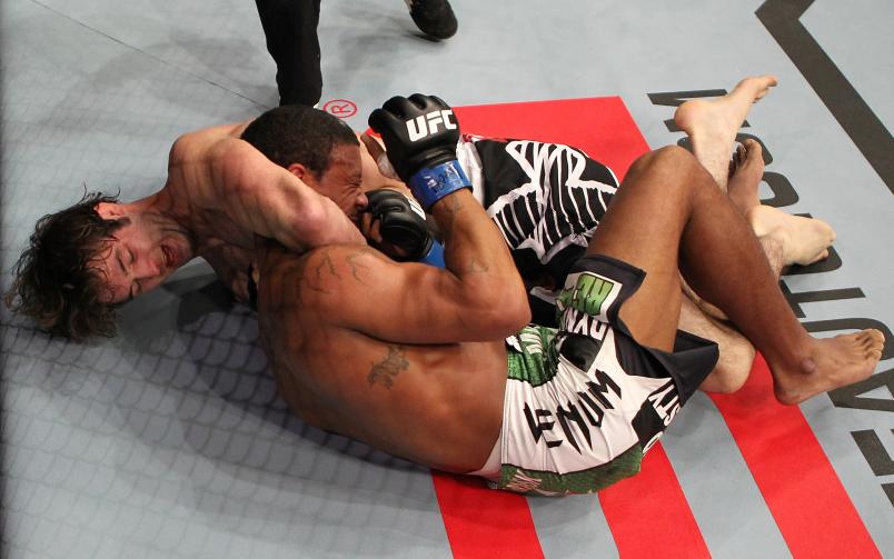 Cody McKenzie defeats Marcus LeVesseur with a guillotine choke submission in a lightweight bout during the UFC on Fuel TV event at Patriot Center on May 15, 2012 in Fairfax, Virginia. (Photo by Josh Hedges/Zuffa LLC/Zuffa LLC via Getty Images)