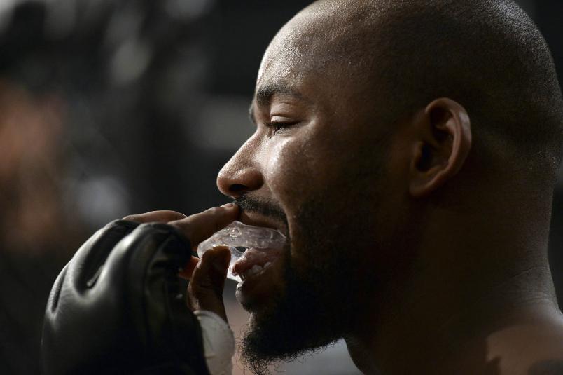 Don'Tale Mayes prepares to enter the Octagon prior to facing Allen Crowder in their heavyweight bout during Dana White's Tuesday Night Contender Series at the TUF Gym on August 29, 2017 in Las Vegas, Nevada. (Photo by Brandon Magnus/DWTNCS)